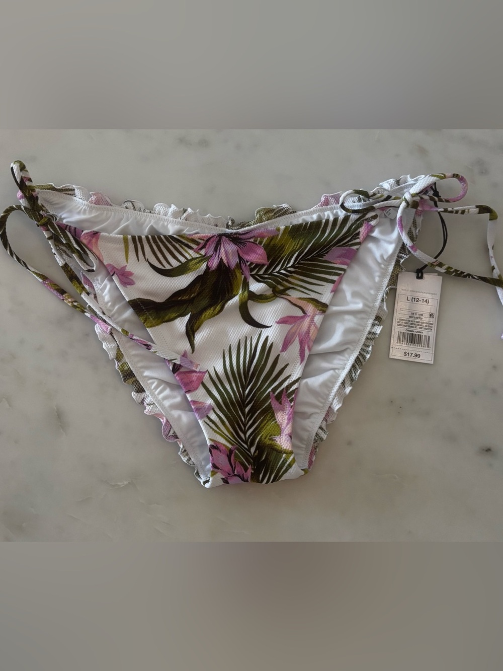 Shade & Shore Women’s Side Tie Ruffle Cheeky Bikini Bottoms Size L (12-14)